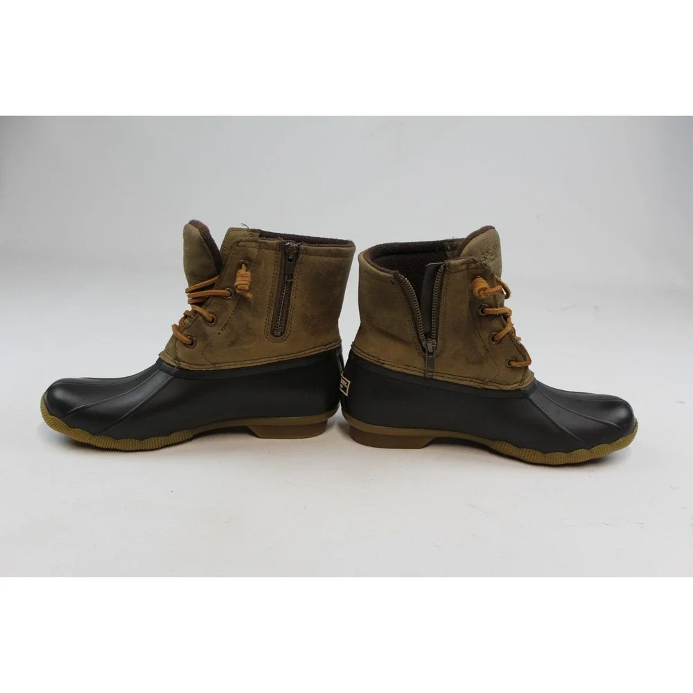 Sperry Saltwater Waterproof Duck Boots Brown Olive Green STS99729 Womens 8 M